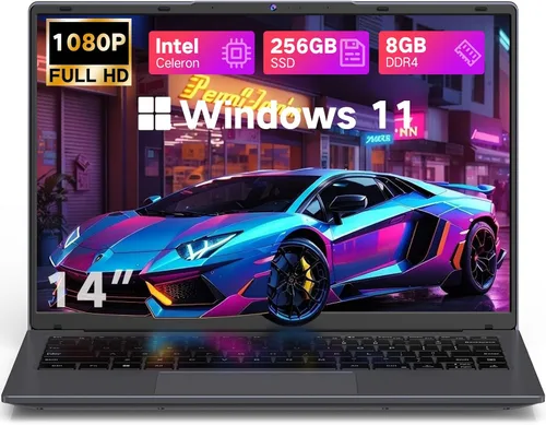 DERE Laptop de 14 pulgadas, cupón de PC para juegos, 8 GB de RAM 256 GB SSD, pantalla IPS FHD+ 1920 x 1200 | N5805 | Win11, HDMI y Wi-Fi, para