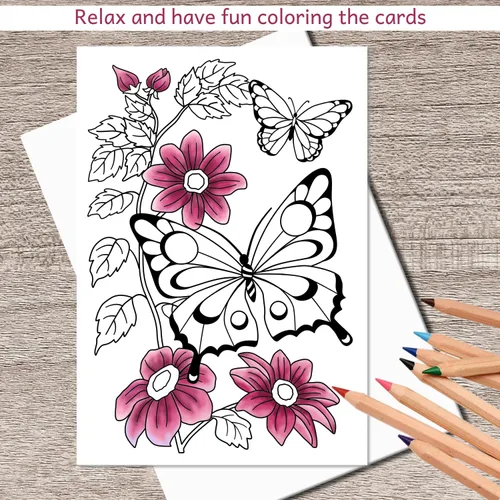 Miniatura 7 de Art Eclect Tarjetas para colorear para adultos, tarjetas de felicitación de mariposa para colorear para cumpleaños, aniversario, agradecimiento