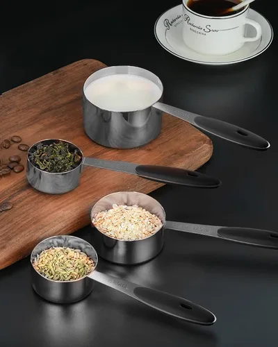 Miniatura 7 de Joyhill Juego de 10 piezas de tazas y cucharas medidoras de acero inoxidable, juego de tazas medidoras de metal anidadas con mangos de silicona