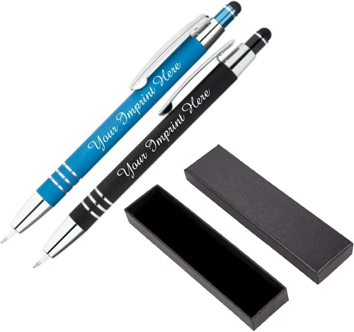 Miniatura 7 de ExpressDesigns™ - Set de regalo de bolígrafos personalizados - Paquete de 2 Linterna LED de metal suave al tacto con caja de regalo Bolígrafo