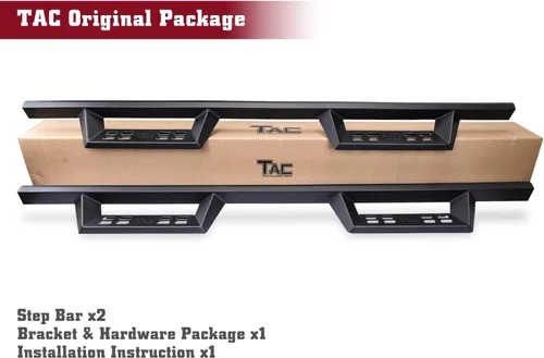 Miniatura 9 de TAC Sniper Estribos Compatibles con Toyota Tacoma 2005-2023 Camioneta Doble Cabina Caída de 4" Textura Fina Escalones Laterales Negros Barras Nerf