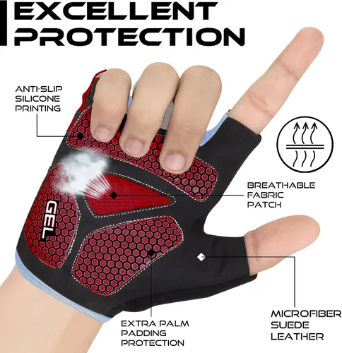 Miniatura 2 de BEAST RAGE Guantes de ciclismo de medio dedo para hombres y mujeres, guantes acolchados de gel, antideslizantes, absorben los golpes, levantamiento