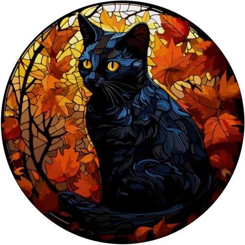 Miniatura 3 de Halloween Gato Negro Vidriera Otoño Hojas PopSockets Estándar PopGrip
