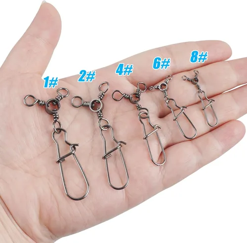 Miniatura 6 de 30 broches giratorios de 3 vías, 30 piezas de líneas cruzadas de doble bloqueo giratorio giratorio de pesca giratorio en T, conectores de señuelo