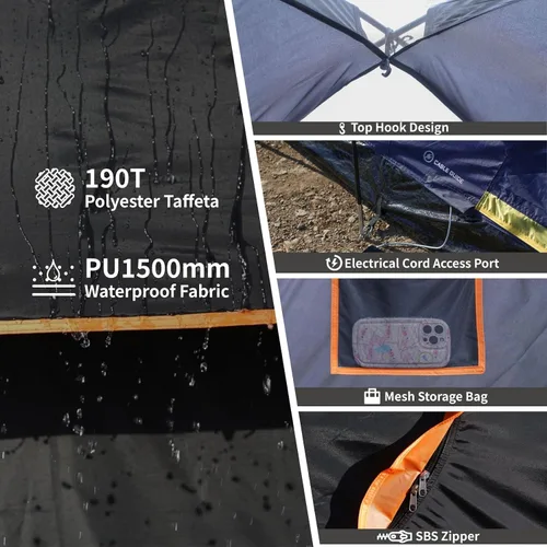Miniatura 8 de EchoSmile - Tienda de campaña para 10/12 personas, resistente al agua y al viento, con toldo de lluvia, fácil de instalar para acampar al aire