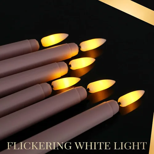 Miniatura 4 de Macarrie 24 Paquetes de Velas Cónicas Sin Llama Operadas por Batería Falsas de 11 Pulgadas de Largo Luz de Vela LED Sin Llama Candelabros Rosa