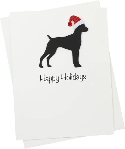 Miniatura 14 de Black Doodle Bernedoodle - Tarjetas de Navidad (10 unidades), hechas a mano, base blanca, perro con sombrero de Papá Noel Negro