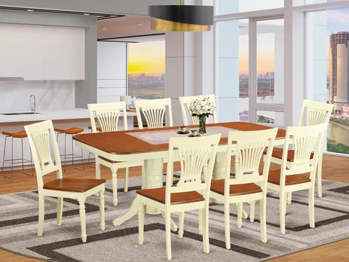 Miniatura 2 de East West Furniture NAPL9-WHI-W Juego de mesa de comedor de 9 piezas incluye una mesa de comedor rectangular con hoja de mariposa y 8 sillas