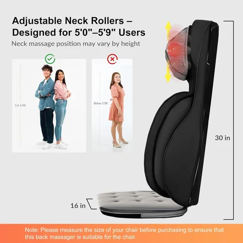 Miniatura 4 de Snailax Masajeador Shiatsu de Cuello y Espalda con Calor, Masajeador de Cuello de Altura Ajustable con Rodillos, Almohada de Masaje para Silla