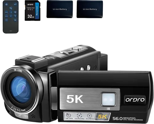 ORDRO Cámara de video 5K videocámara WiFi visión nocturna Vlogging Cámara para YouTube, cámara 4K 56MP 18X Cámara de vídeo con zoom digital con