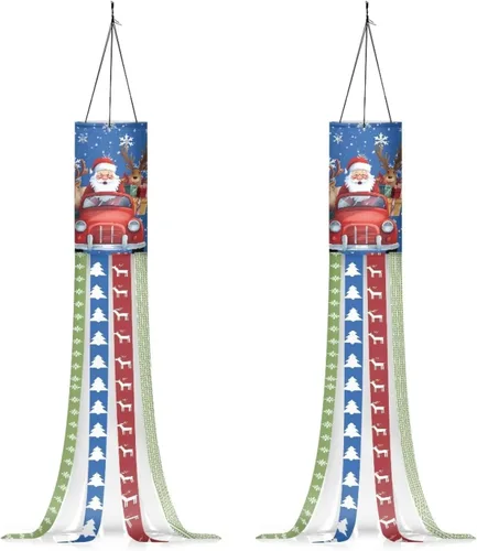 Miniatura 13 de Mumeson 2 piezas de calcetines de viento de otoño de arce de otoño, decoración al aire libre con bandera de cola, decoración colgante para pared