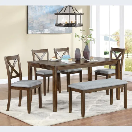 Miniatura 13 de Bellemave Juego de mesa de comedor de 6 piezas para 6 mesas de cocina rectangulares con 4 sillas de comedor y banco, juego de comedor para 6