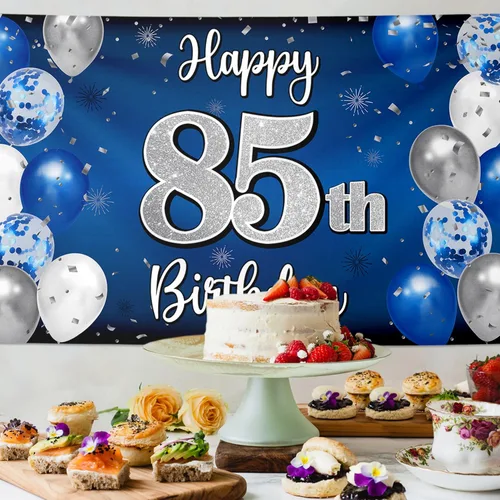 Miniatura 153 de Decoración de feliz cumpleaños 35, globo azul y plateado de 35 años, cartel grande de telón de fondo de cumpleaños, suministros para fiesta de 35th