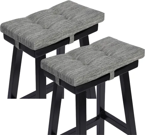 Miniatura 8 de baibu Juego de 2 cojines de espuma viscoelástica rectangulares, diseño de doble capa, cojín para taburete de bar con lazos, solo 2 almohadillas