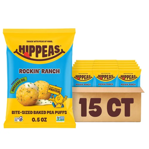 Miniatura 14 de Hippeas Puffs de garbanzos, Jalapeño Cheddar Blaze, 18 x 0.8 z, bocadillos de garbanzos crujientes horneados con 0.11 onzas de proteína vegetal