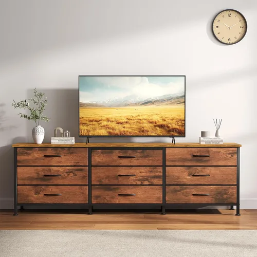 Miniatura 2 de DUMOS Soportes de TV para muebles de sala de estar con 9 cajones de tela, centro de entretenimiento largo de hasta 75 pulgadas, mesa consola