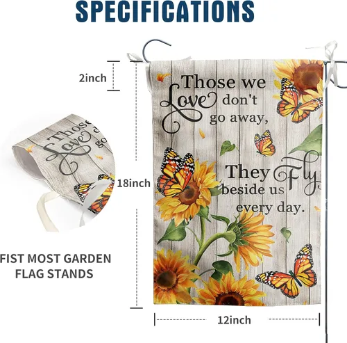 Miniatura 3 de Bandera de Jardín Memorial Mariposa Monarca Decoración Banderas de Girasol para Cementerio Bandera de Tumba Aquellos que Amamos No se Van, Vuelan