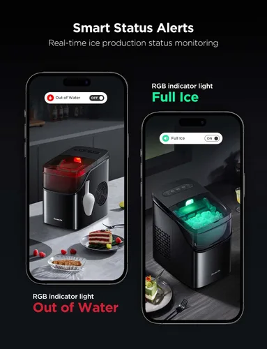 Miniatura 8 de GoveeLife - Máquina inteligente para hacer hielo de encimera, máquina portátil para hacer hielo con control de voz, 9 cubos de hielo en 6 minutos, 3
