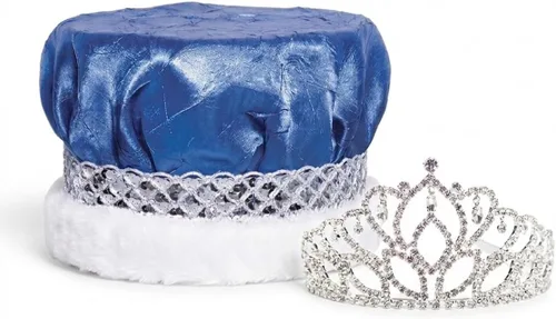 Anderson's Royal Grandeur Set, Mirabella Tiara/Corona de Satén Triturado/Banda Plateada/Ribete de Piel Trenza azul/plateada/piel blanca
