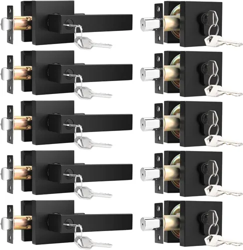 Miniatura 15 de KNOBWELL - Pomo resistente para puertas exteriores con cerradura de seguridad de doble llave y cuadrada; juego de picaportes para puertas
