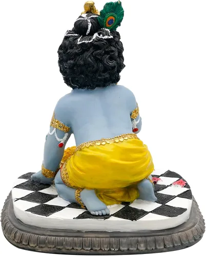 Miniatura 8 de alikiki Estatua de ídolo de bebé Krishna – 5.9 pulgadas de alto dios hindú Laddu Gopal arrodillado disfruta de Laddus India Murti Artículo