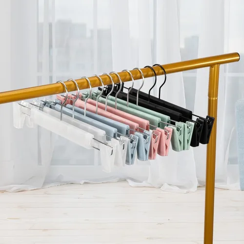 Miniatura 7 de Perchas para faldas, paquete de 20 unidades, perchas para pantalones con clips, gancho giratorio de 360°, perchas que ahorran espacio