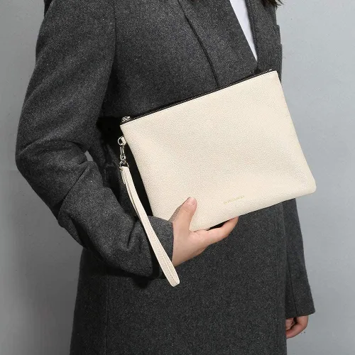 Miniatura 3 de blanco, marrón, cuero (Goatskin Clutch Off White+Brown Leather Top Handle Purter), Blanco, marrón