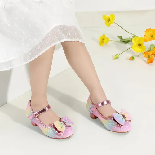 Miniatura 12 de PANDANINJIA Vestido de jada para niñas y niños pequeños, zapatos de princesa Mary Jane con tacones con lazo para fiesta, boda, boda