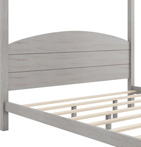 Miniatura 4 de Linique Cama de plataforma tamaño King con cabecera y patas de soporte, marco de cama King de madera con cuatro pósteres, no requiere somier, gris