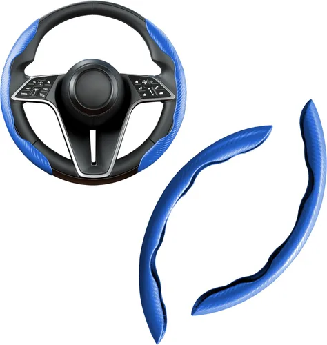 Miniatura 21 de Funda de volante de fibra de carbono, juego de 2 piezas con diseño de mariposa segmentado de agarre antideslizante y cómodo, fácil instalación