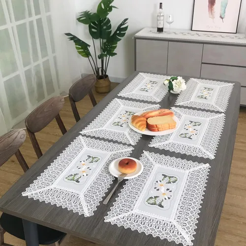 Miniatura 20 de Mantel bordado para decoración de encaje a prueba de polvo, sin arrugas, lavable, floral, rectangular, para cocina, comedor, vacaciones, cumpleaños
