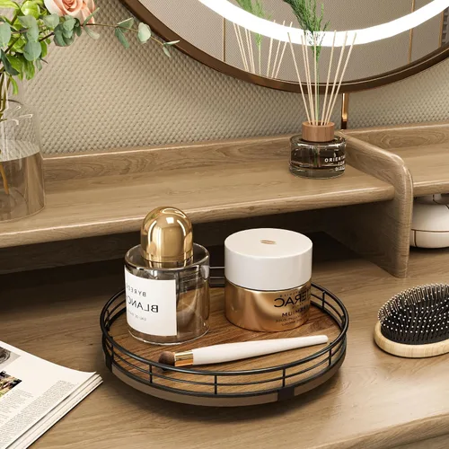 Miniatura 3 de Bandeja giratoria de tocador de Acacia de 9" para baño, organizador redondo de encimera de baño estilo granja para jabón y perfume, organizador