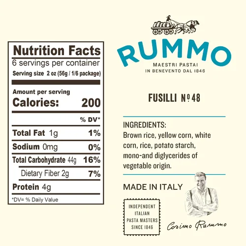 Miniatura 2 de Rummo Fusilli N.48 - Fideos de pasta Fusilli sin gluten, hechos con arroz integral y maíz, pasta de Italia, 12 onzas (paquete de 1)