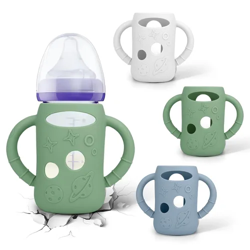 BUSOHA Paquete de 3 fundas de silicona para botellas de vidrio Lansinoh, fundas de cuello ancho para biberones de Lansinoh, soporte para biberones