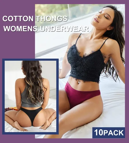 Miniatura 4 de FINETOO Paquete de 10 tangas de algodón para mujer, transpirables, de tiro bajo, bikini, ropa interior sexy S-XL