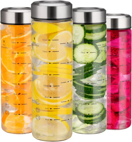 Miniatura 13 de Botellas de vidrio para jugo de 16 onzas, paquete de 2 botellas de agua de boca ancha con tapas para jugo, botellas de jugo reutilizables