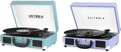 Victrola Tocadiscos portátiles de maleta con Bluetooth vintage con altavoces incorporados, sonido de audio de tocadiscos, números de modelo: