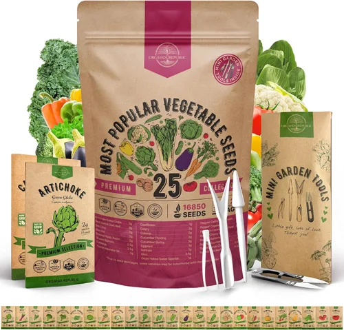 Organo Republic Paquete de variedad de 25 semillas de vegetales – Más de 16,850 semillas autóctonas sin OMG para plantar verduras y frutas en