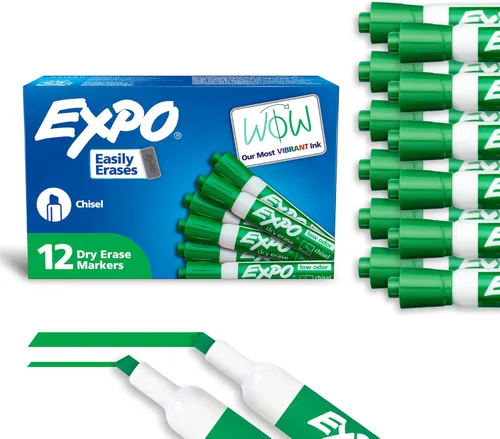 Miniatura 11 de EXPO Marcadores de borrado en seco, tinta de bajo olor, azul, punta de cincel, 12 unidades, pizarra blanca, calendario, organización, suministros