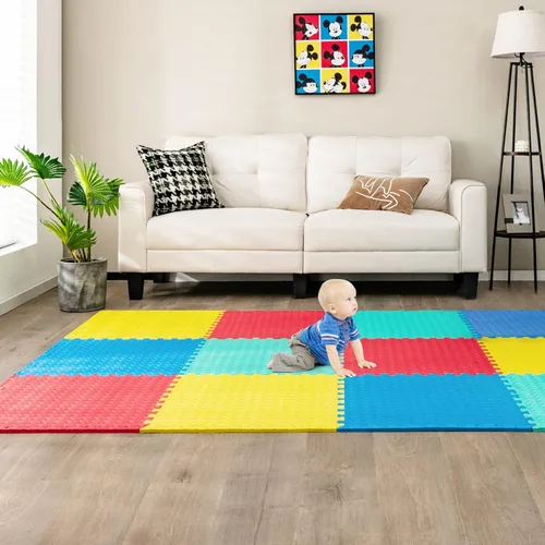 Miniatura 2 de Tangkula Alfombrillas de ejercicio de 36 azulejos con borde, alfombrillas protectoras de espuma EVA antideslizantes, alfombrillas elásticas de juego