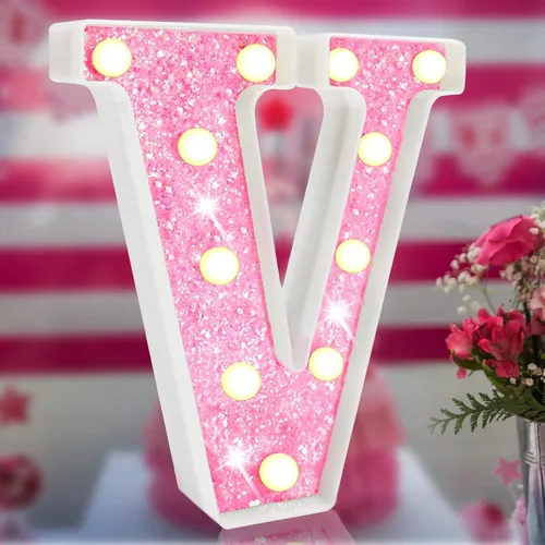 Miniatura 14 de Letras rosas iluminadas, letras del alfabeto con purpurina, letras LED de marquesina, que funcionan con pilas, para iluminar por la noche