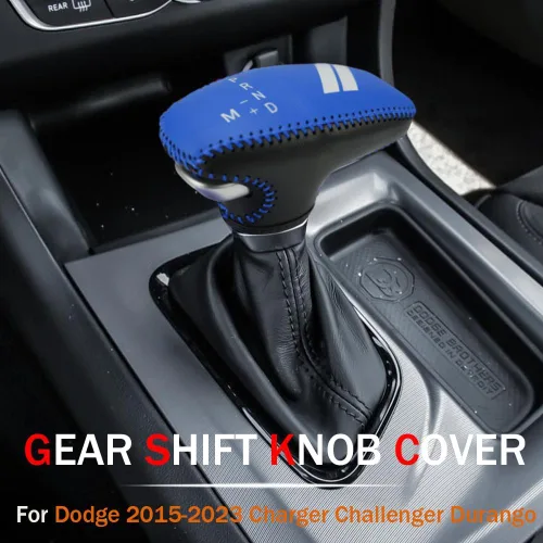 Miniatura 2 de LEXLEY Funda de palanca de cambios de cuero para Dodge 2015-2023 Charger Challenger, 2016-2023 Durango - Costuras negras
