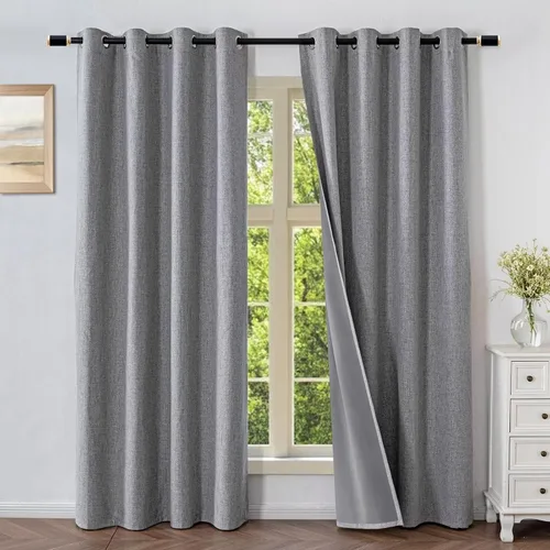 Miniatura 19 de Cortinas opacas para sala de estar, cortinas 100% opacas de 90 pulgadas de largo, juego de 2 paneles de 2 paneles, con aislamiento térmico, pestaña