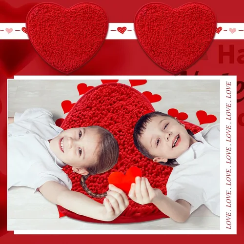 Miniatura 6 de 4 tapetes decorativos en forma de corazón para el día de San Valentín, 20 x 24 pulgadas, antideslizante, lavable, suave, esponjoso, tapete