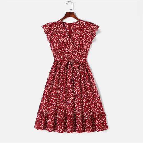 Miniatura 2 de PATPAT Vestidos de mamá y yo a juego, trajes familiares a juego con lunares y manga volada para madre e hija