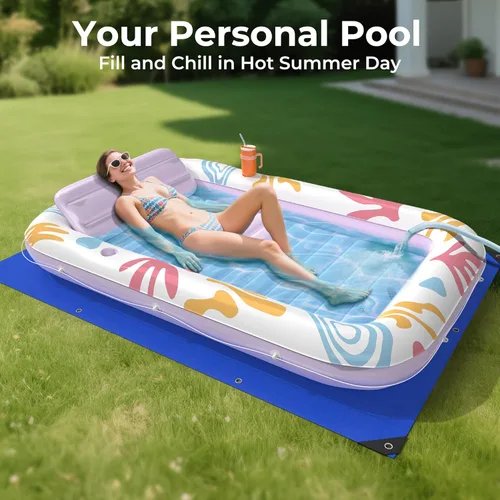 Miniatura 12 de Flotador inflable de bronceado para piscina con lona de protección, flotadores de piscina de 70 x 46 pulgadas para adultos con almohada, flotador 6