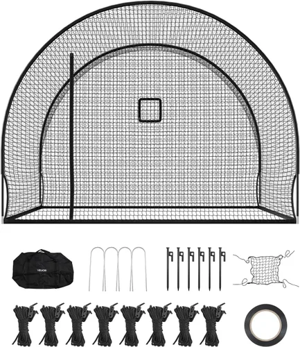 Miniatura 36 de VEVOR Jaula de bateo de béisbol, red profesional de entrenamiento de bateo de béisbol de sóftbol, resistente, resistente, cerrada, de polietileno