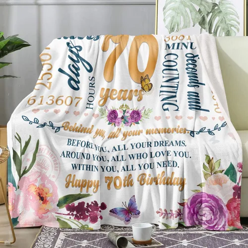Miniatura 2 de Manta de Regalo de 70 Cumpleaños para Mujeres 50*60, Ideas de Regalo de Feliz 70 Cumpleaños, Decoraciones de 70 Cumpleaños, Regalos para Mujeres que