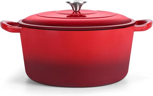 Miniatura 19 de TeamFar 6QT Horno Holandés con Tapa, Olla de Cocina de Hierro Fundido Esmaltada Antiadherente para Guisar, Hornear, Brasear, Apto para Varias Azul