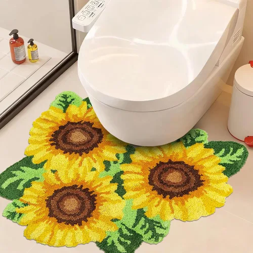 Miniatura 12 de USTIDE Alfombra de baño en forma de U, antideslizante, gruesa, peluda, azul, rosa, absorbente, alfombra de baño, decoración de granja, alfombra